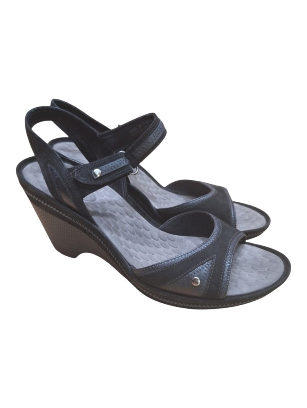 Privo by Clarks Black Wedge Heel Adjustable Strap Leather Sandals Women's sz9M